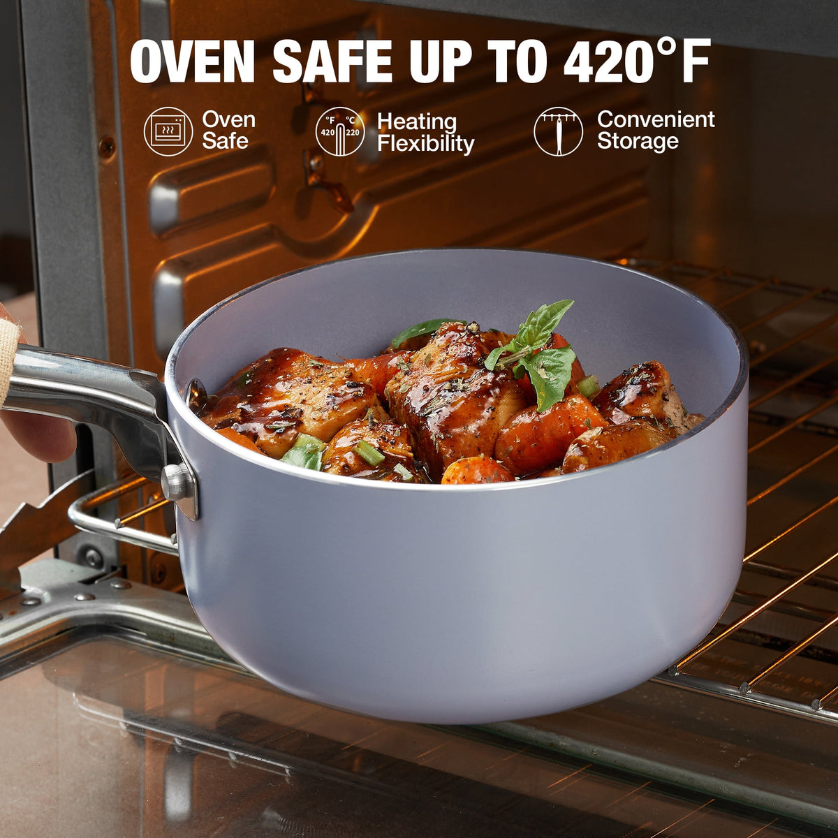 Garly Kitchen 1+2+3-Qt Nonstick Saucepan Set with Lids, Ceramic Oven-Safe