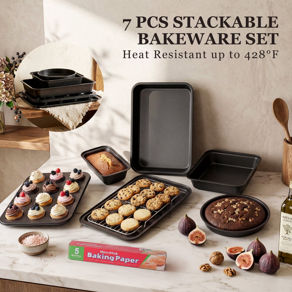 Garly Kitchen Kikcoin 34-Piece Pots and Pans Set, Dishwasher-Safe Non Stick Pots and Pans