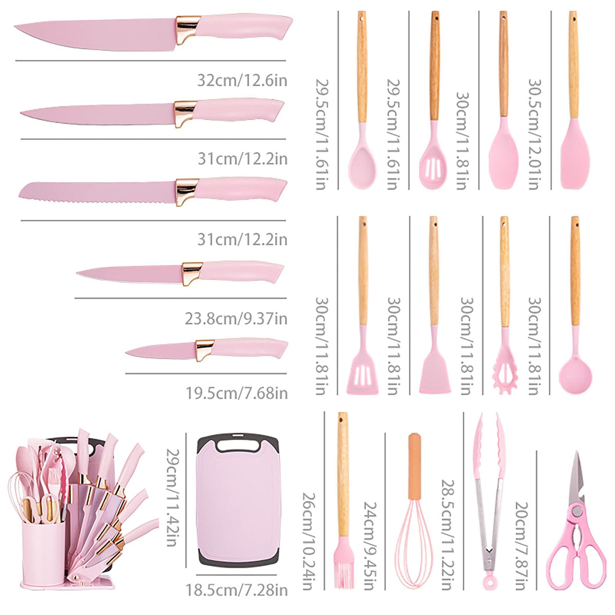 Garly Kitchen HEESEM 19-Piece Silicone Kitchen Utensil & Knife Set - Heat-Resistant Cooking Tools