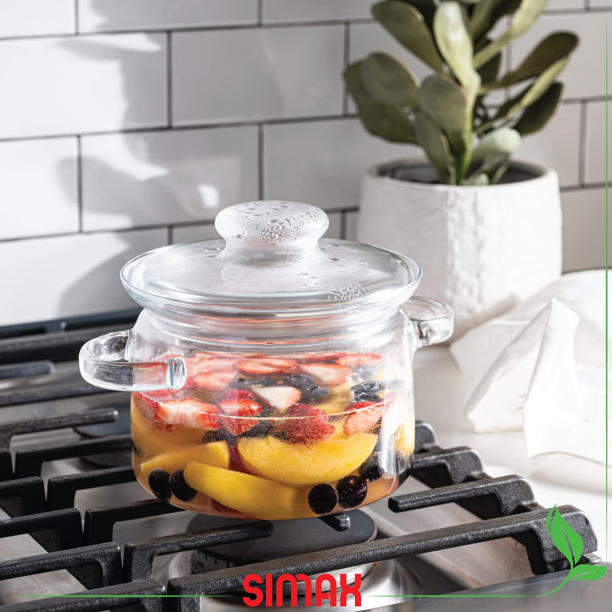 Garly Kitchen Simax Glassware 2-Qt Glass Pot With Lid, Heat Resistant Handles
