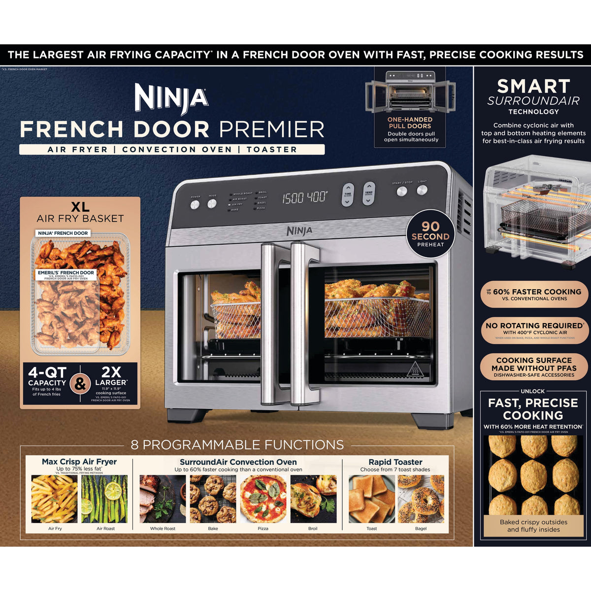 Garly Kitchen French Door 8-in-1 Countertop Oven, with Smart Surroundair Technology and Air Fry