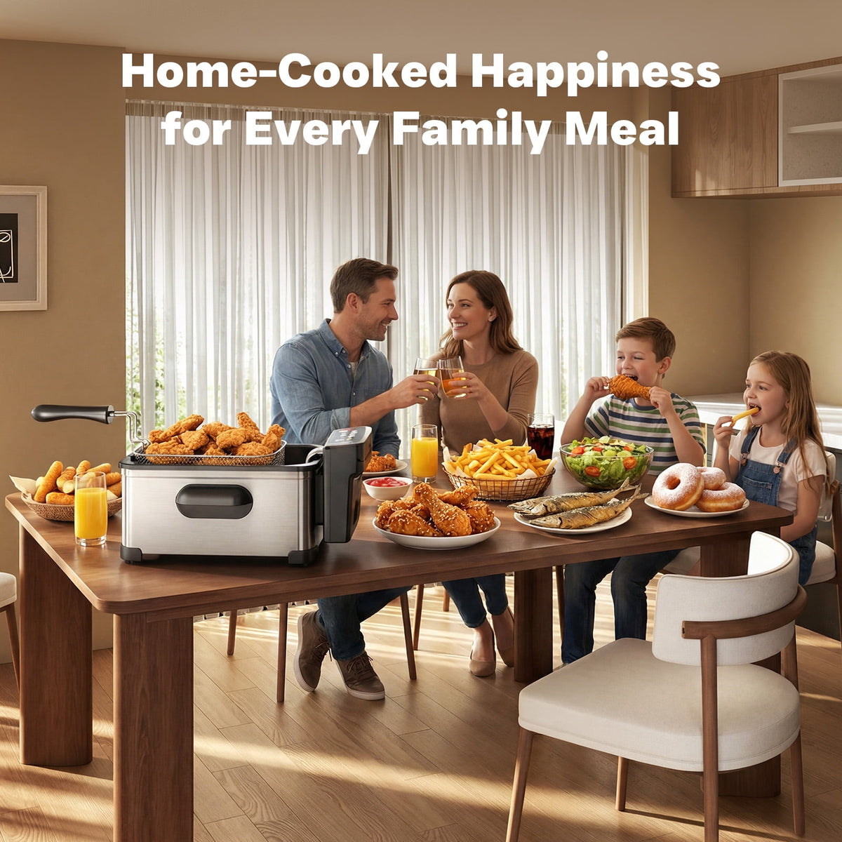 Garly Kitchen Deep Fryer with Basket, Electric Oil Fryer Pot, 6 Food Presets, Touchscreen, 1H Timer