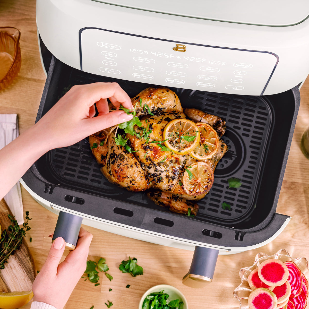 Garly Kitchen 9-Qt TriZone Dual Basket Air Fryer, Ceramic Nonstick Coating