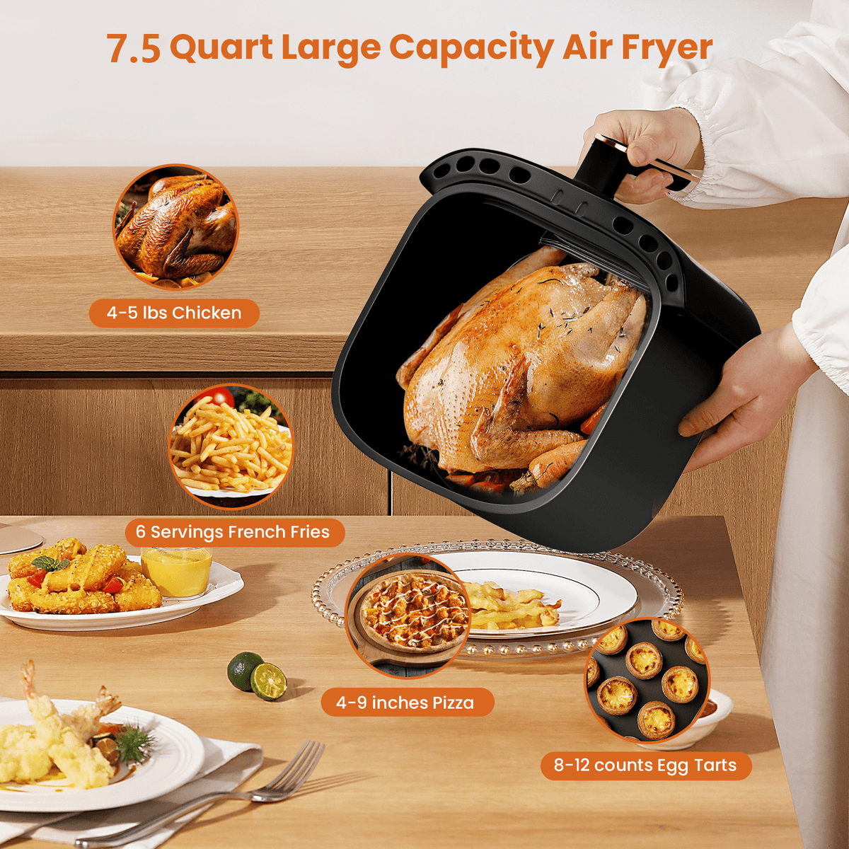 Garly Kitchen Air Fryer 7.5-Qt, Large 8-in-1 Digital Touchscreen, View Window, 1700W