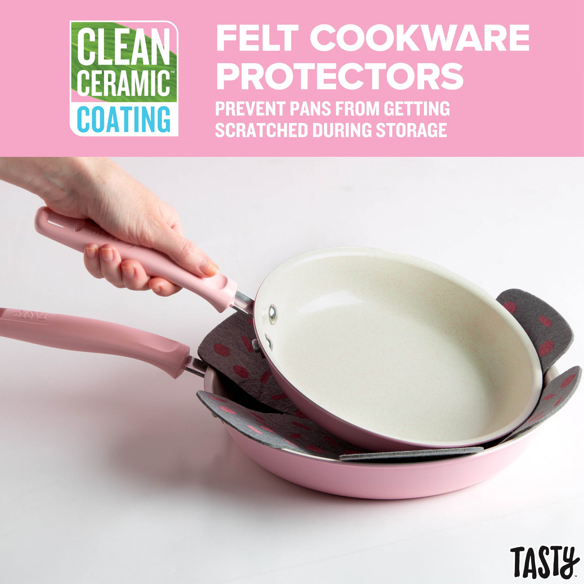 Garly Kitchen Tasty Clean Ceramic 16 Piece Non-Stick Aluminum Cookware Set, Pink