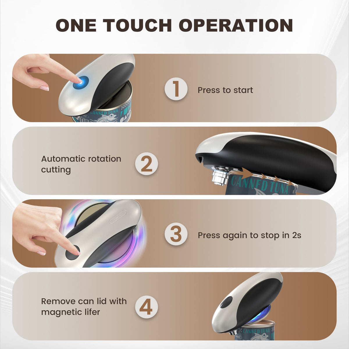 Garly Kitchen One-Touch Automatic Electric Can Opener, USB-C Rechargeable Smooth-Edge Hands-Free