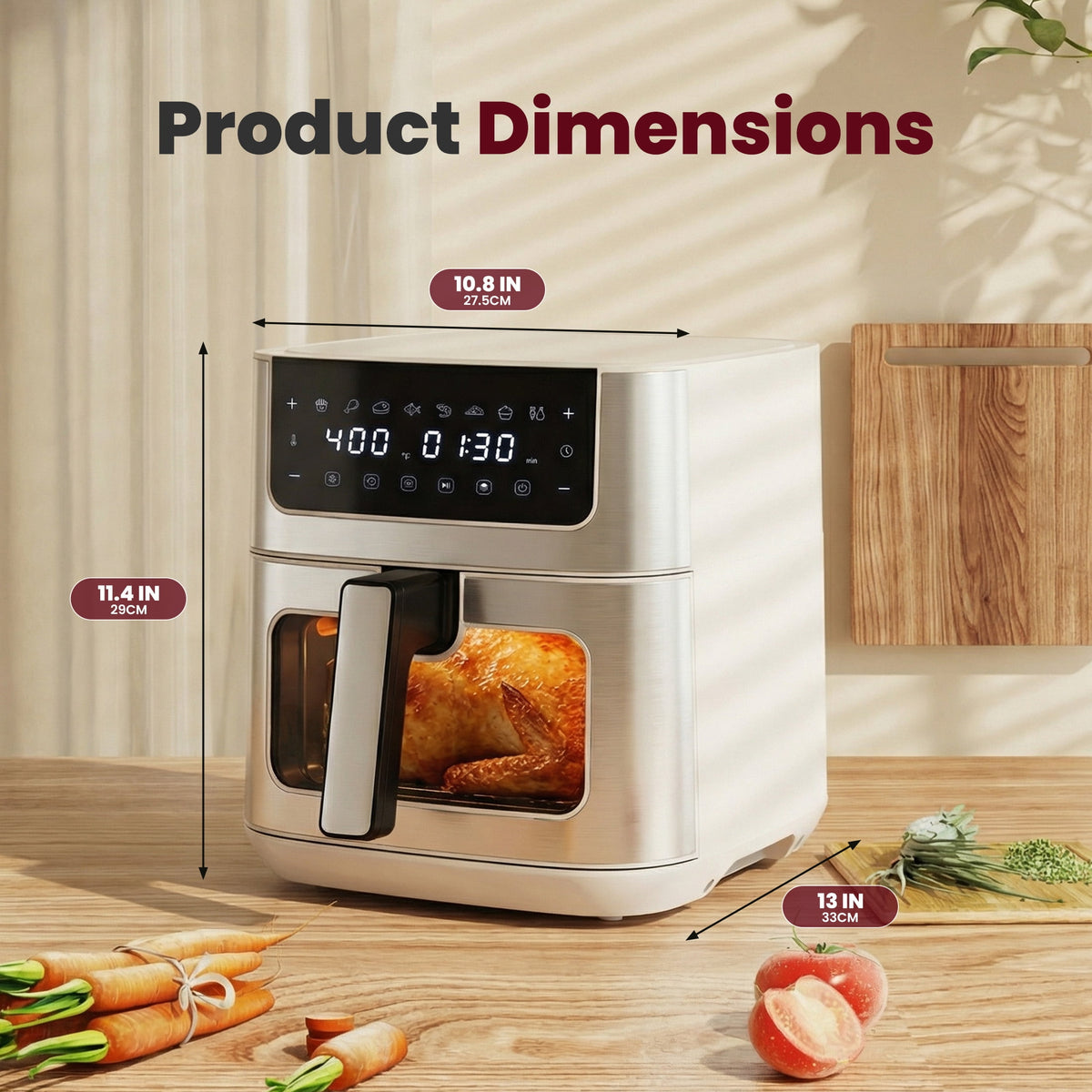 Garly Kitchen EDX 6-Qt Stainless Steel Air Fryer with Digital Touchscreen, 1500W, 8 Presets