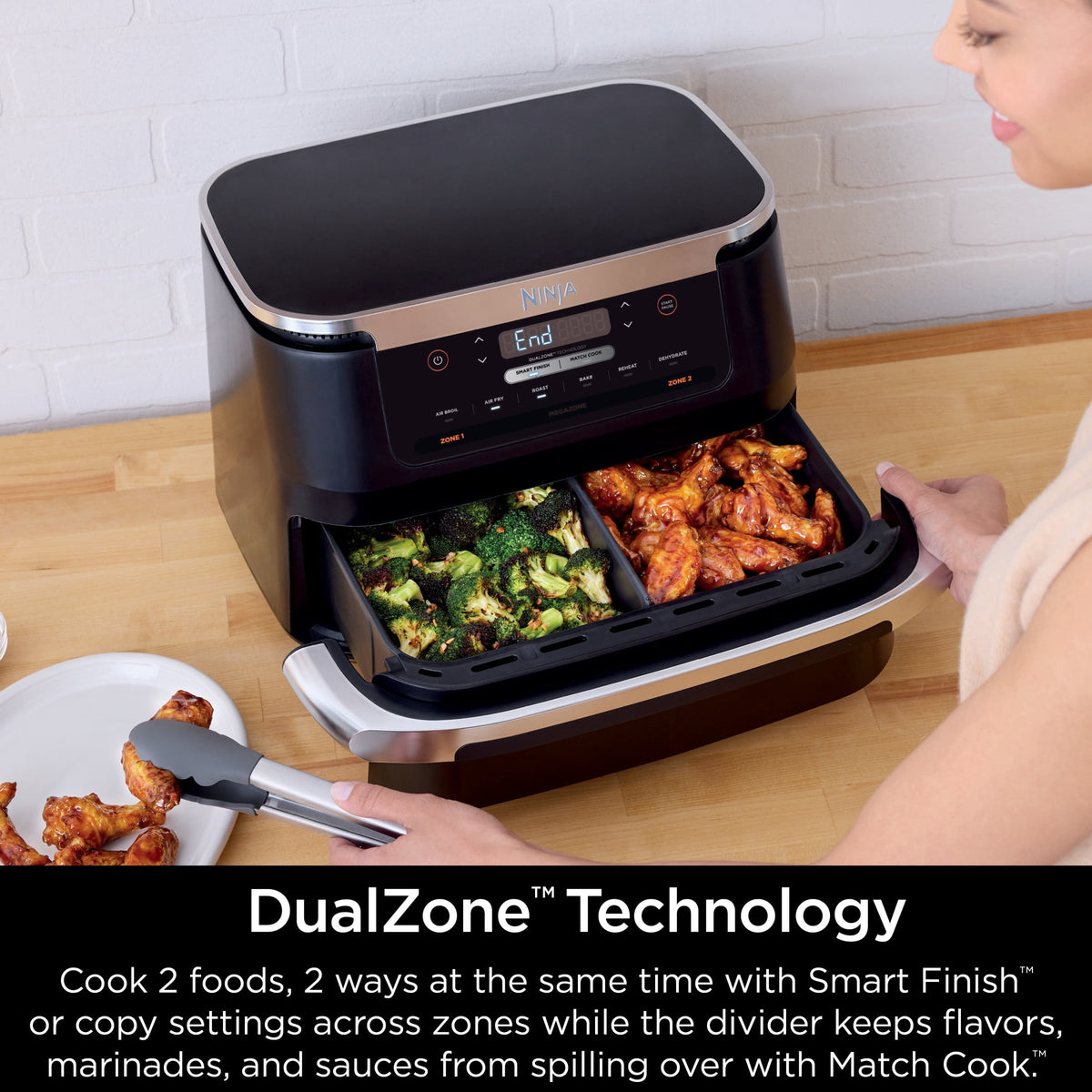 Garly Kitchen Air Fryer 7-Qt, DualZone FlexBasket, 6-in-1, Smart Finish, Cook 2 Foods 2 Ways