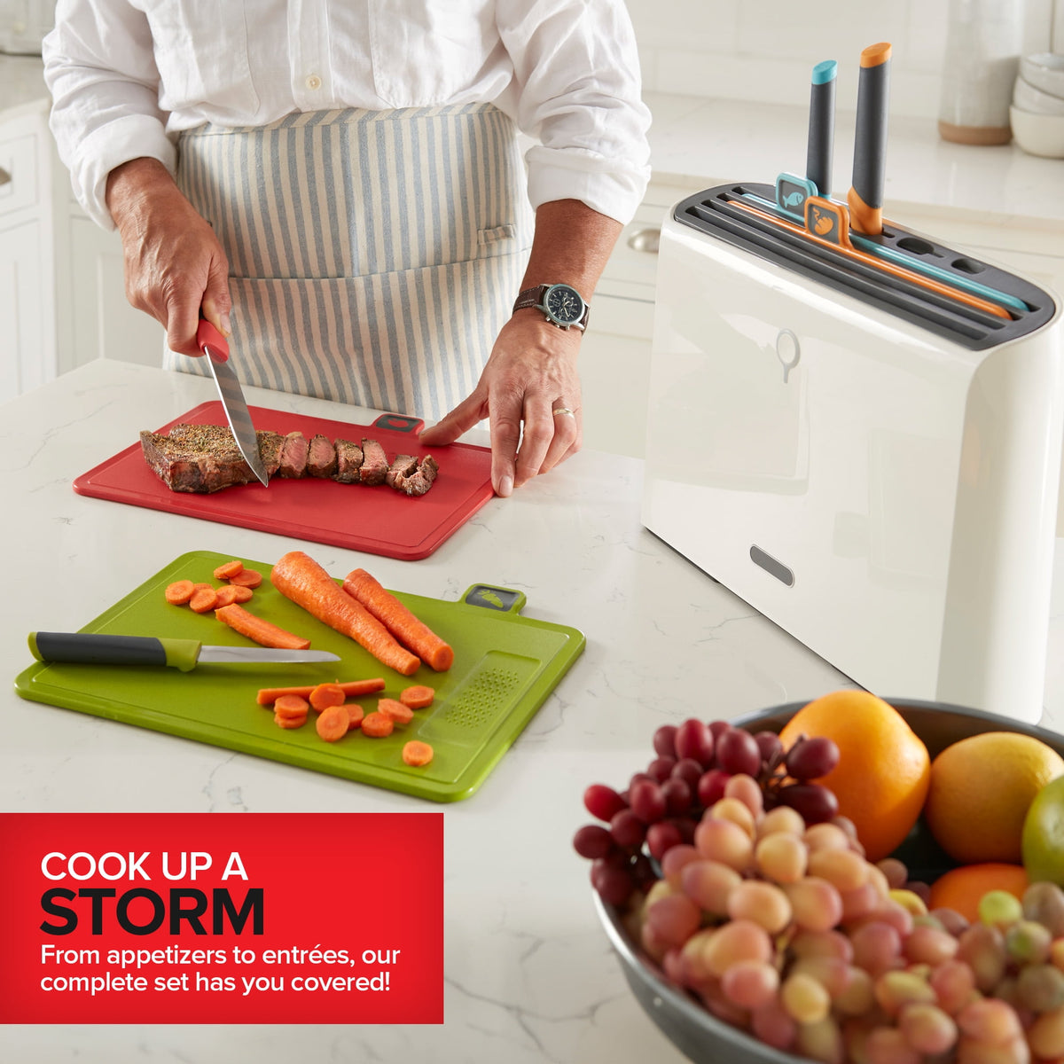 Garly Kitchen Smart Cutting Boards and Knife Set, Self Cleaning Cutting Board & Knives Holder