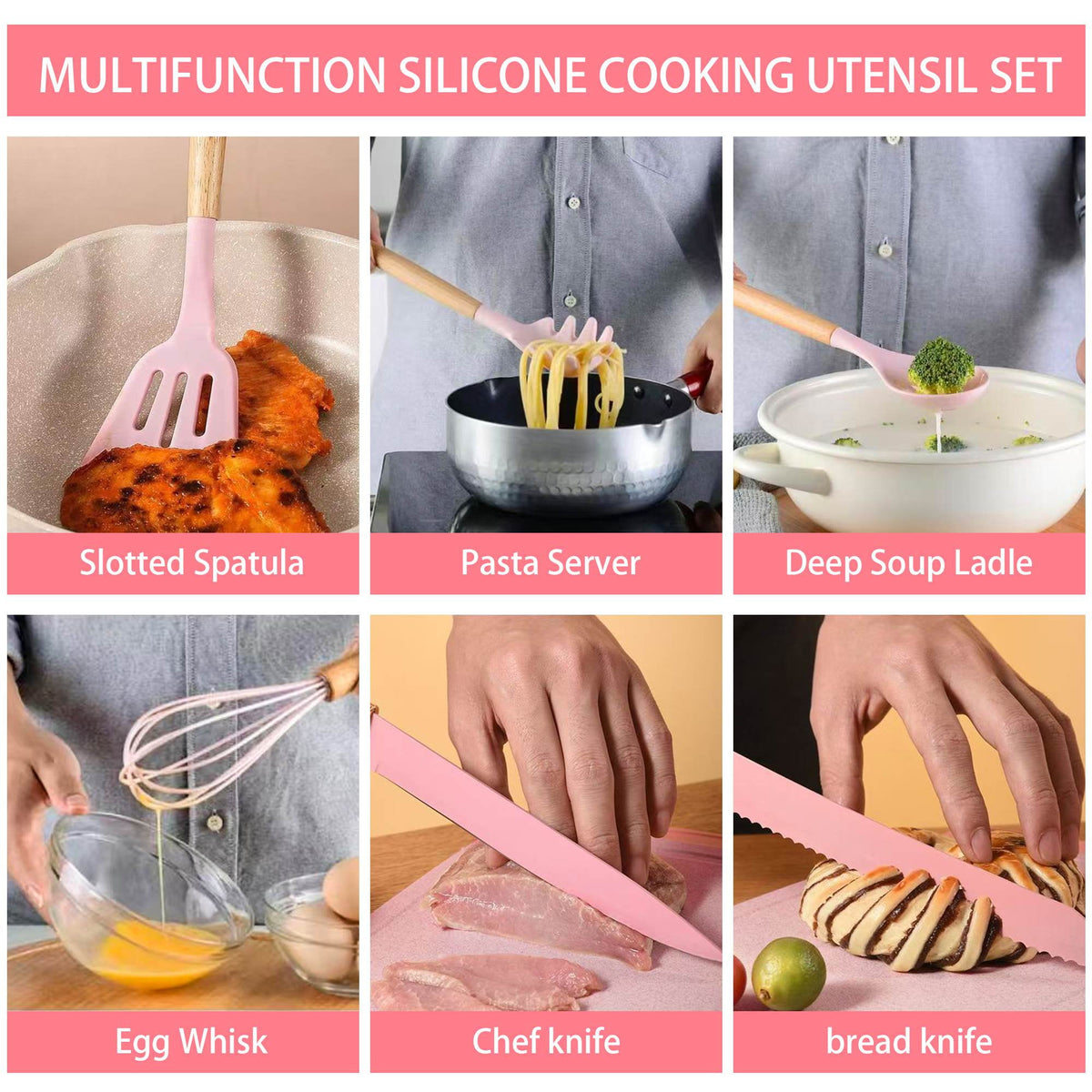 Garly Kitchen HEESEM 19-Piece Silicone Kitchen Utensil & Knife Set - Heat-Resistant Cooking Tools