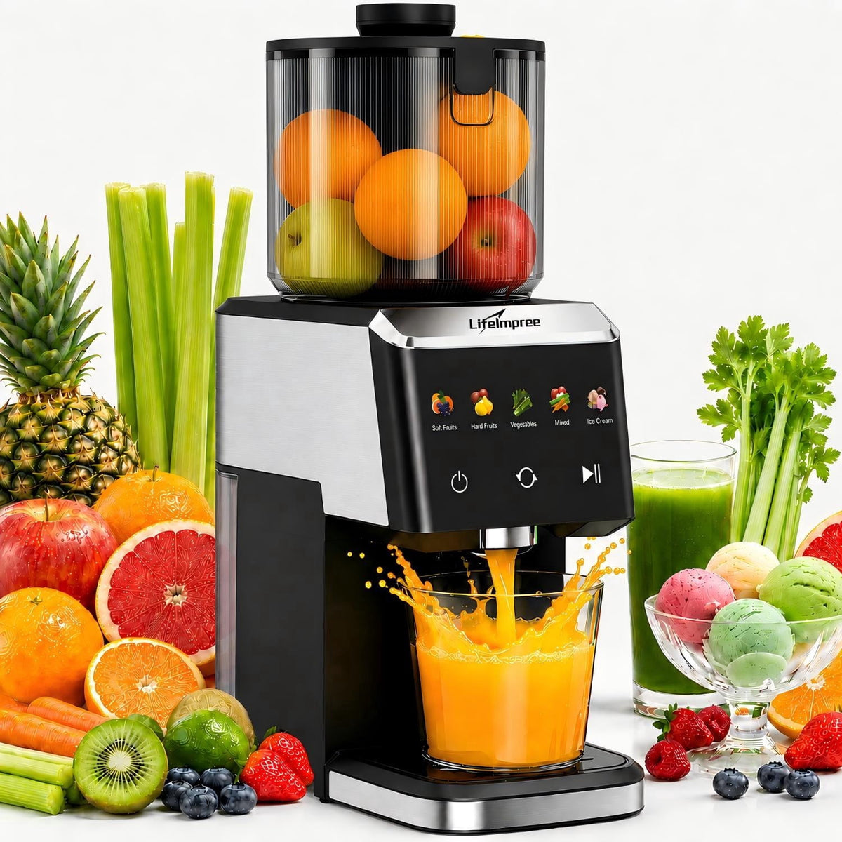 Garly Kitchen Juicer Machine, Touchscreen Cold Press Juicer with 5.4" Wide Feed Chute