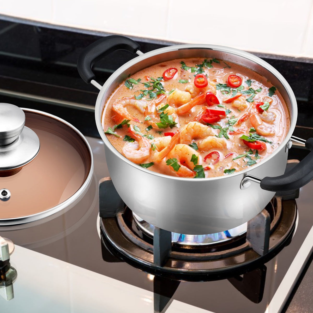 Garly Kitchen 6-Qt Stockpot with Lid, Stainless Steel Pasta Soup Pot Restaurant Hotel