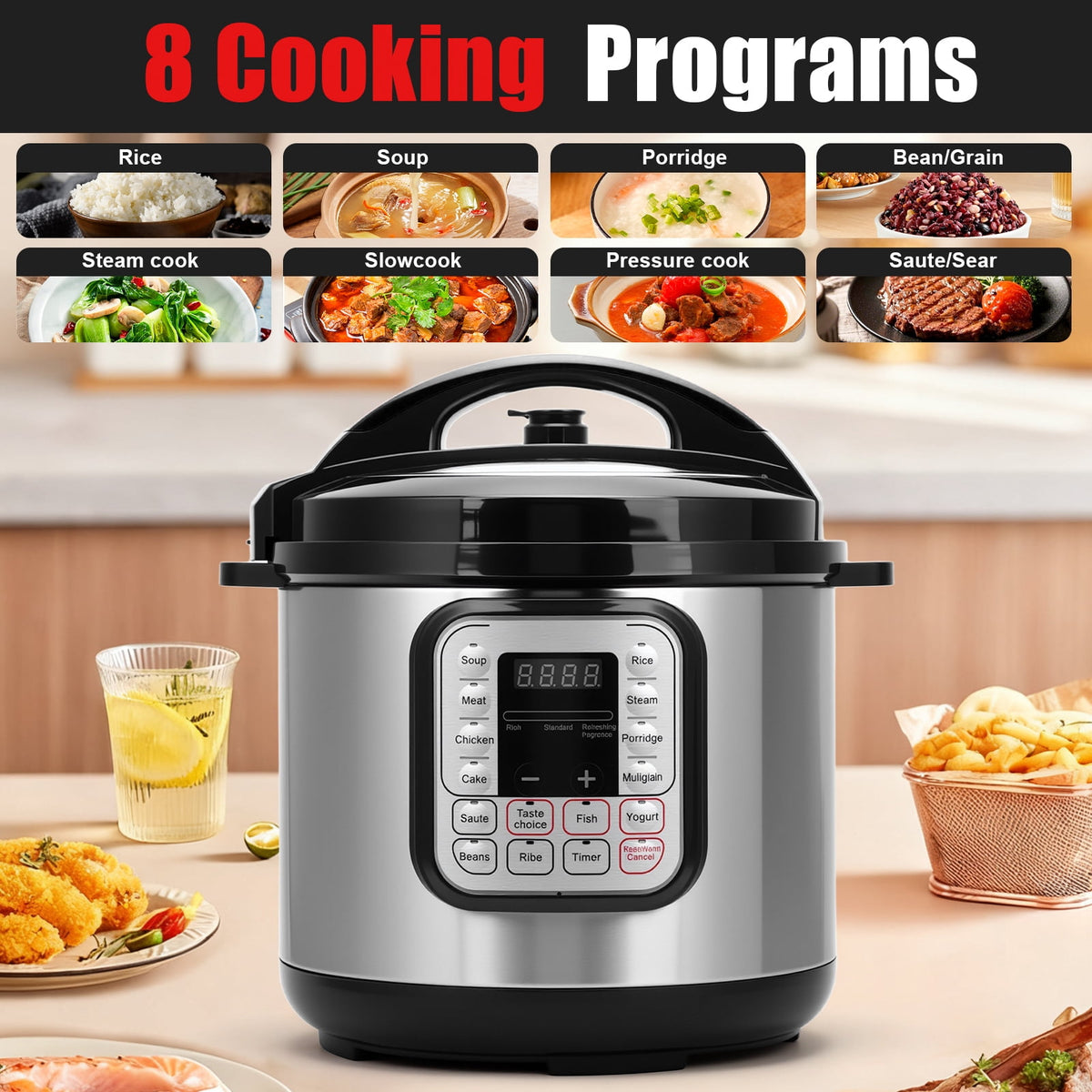 Garly Kitchen 5.5-Qt Electric Pressure Cooker, 16-in-1 Multi-Functional Slow Cooker, Rice Cooker