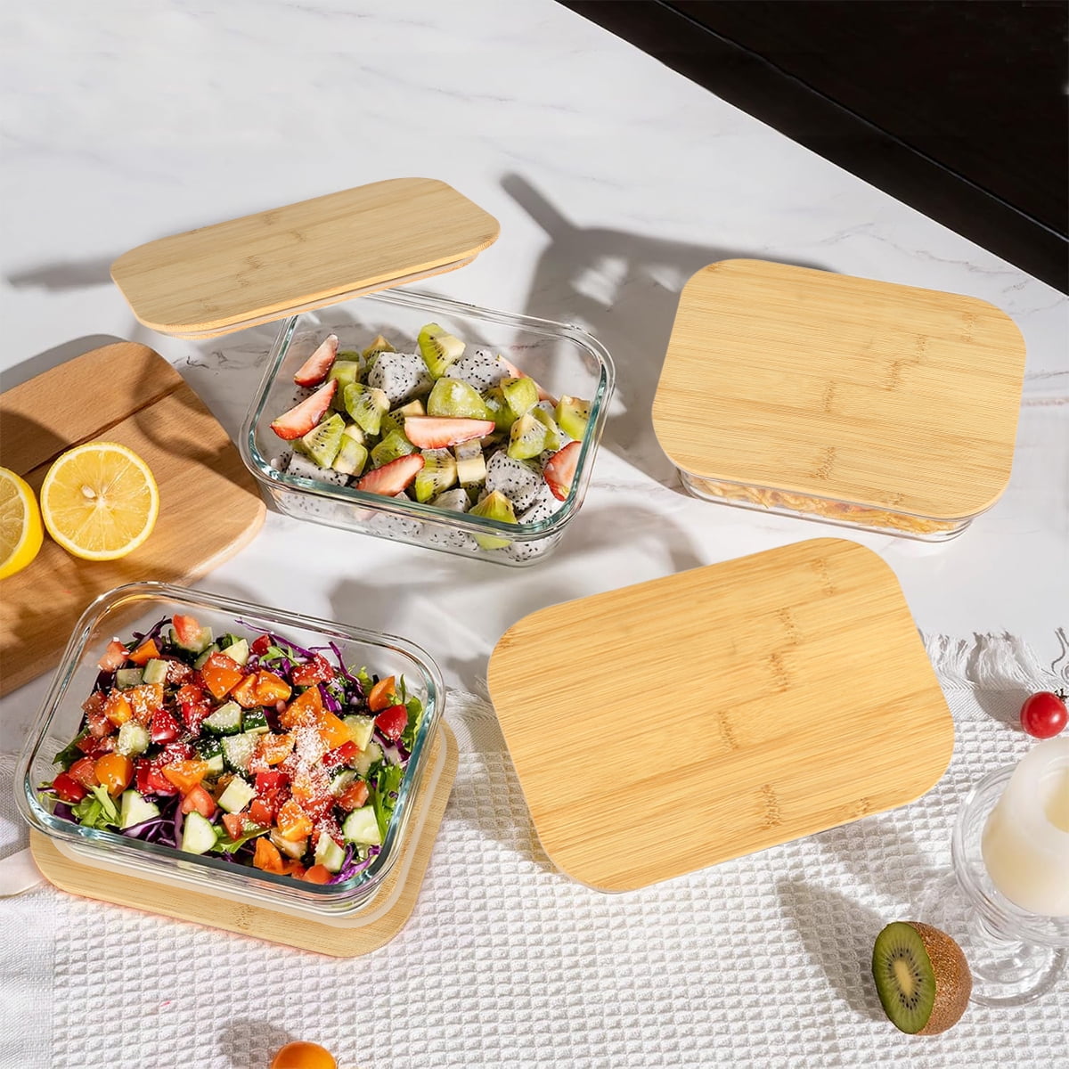 Garly Kitchen 8 Pcs Glass Food Storage Containers with Bamboo Lids