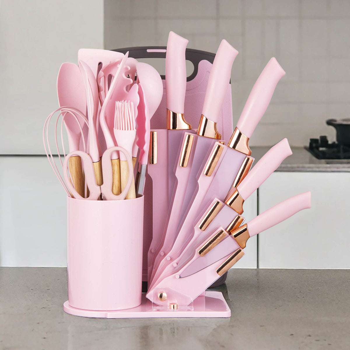 Garly Kitchen HEESEM 19-Piece Silicone Kitchen Utensil & Knife Set - Heat-Resistant Cooking Tools