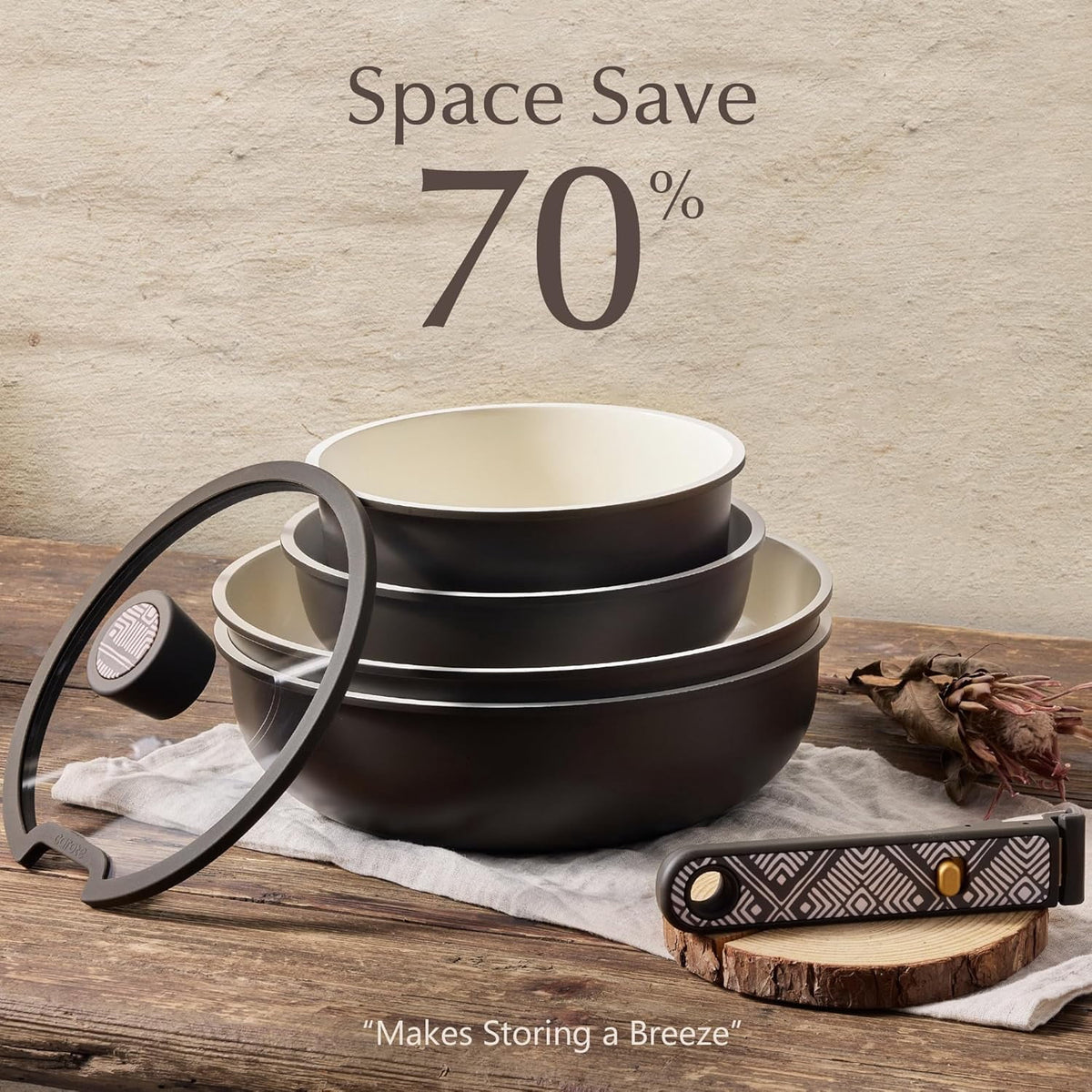 Garly Kitchen 33-Pieces Ceramic Cookware Set, Nonstick Pots and Pans with Detachable Handles