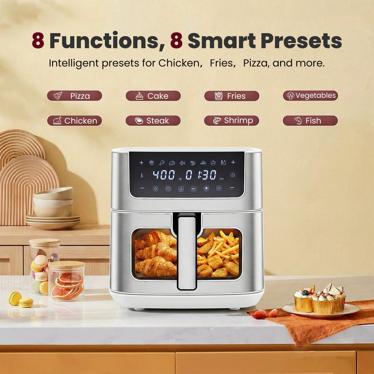 Garly Kitchen EDX 6-Qt Stainless Steel Air Fryer with Digital Touchscreen, 1500W, 8 Presets
