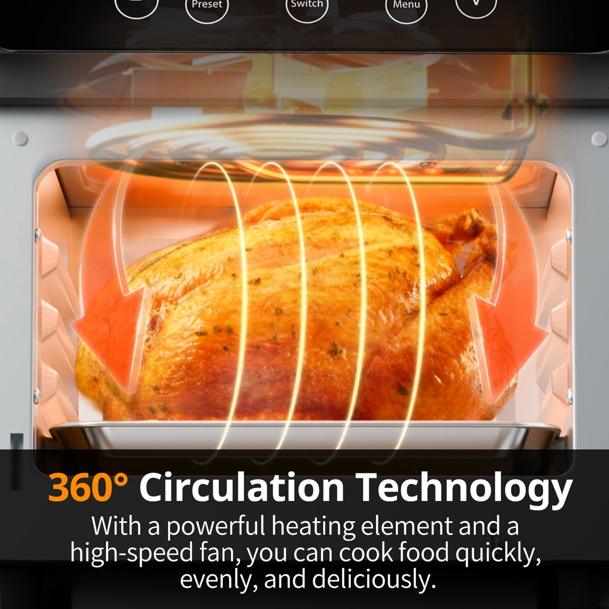 Garly Kitchen 10-Qt Air Fryer Oven, 8 Preset Functions, LED Smart Touch Display, Oil-Less Cooking