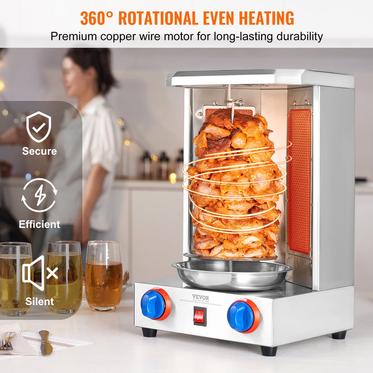 Garly Kitchen Shawarma Grill Machine, 13 lbs Capacity, Chicken Shawarma Cooker Machine with 2