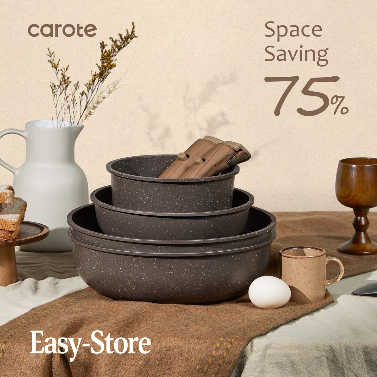 Garly Kitchen 23-Piece Nonstick Pots and Pans, Granite Cookware Set with Detachable Handle