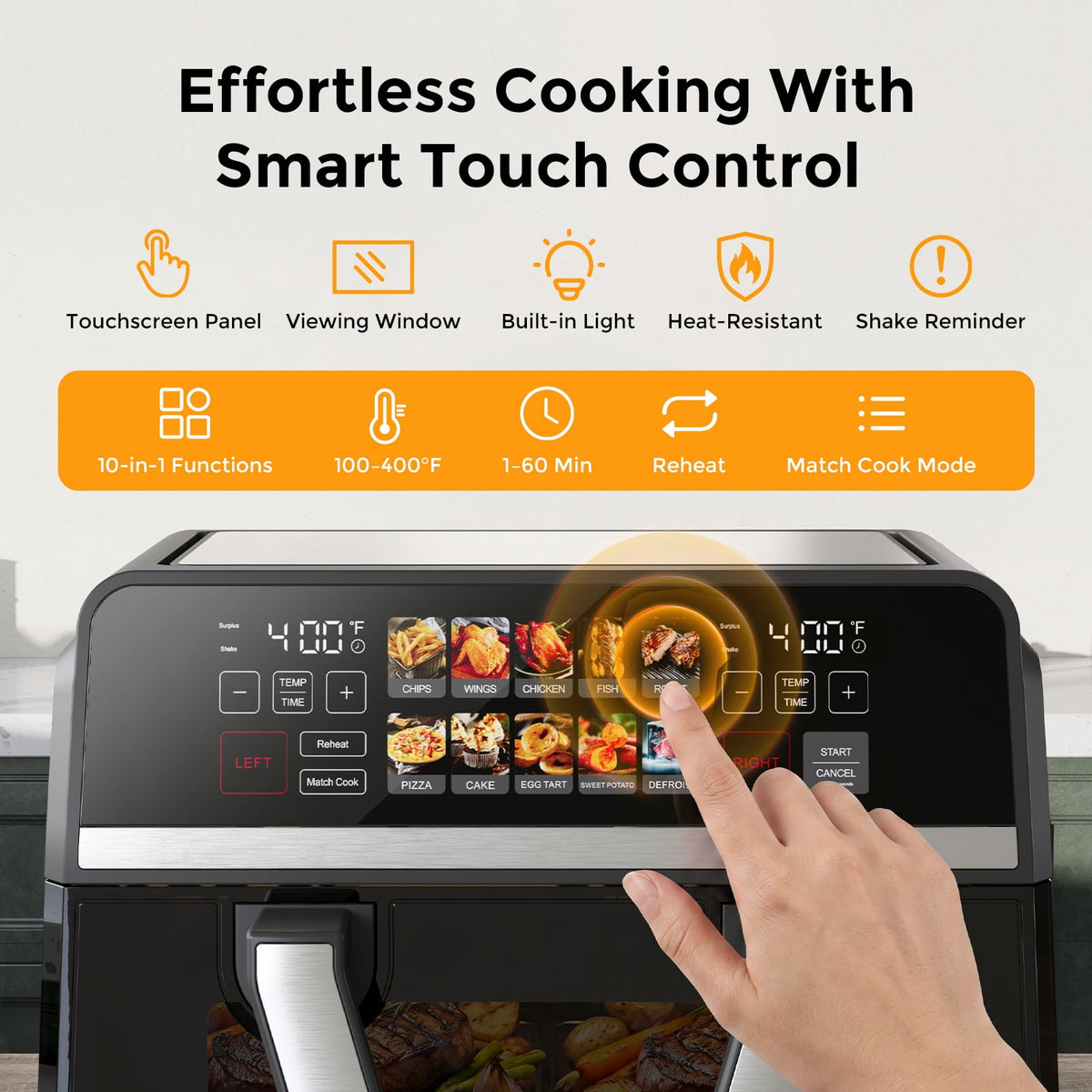 Garly Kitchen 11-Qt Dual Basket Air Fryer Oven, Digital Control, View Window