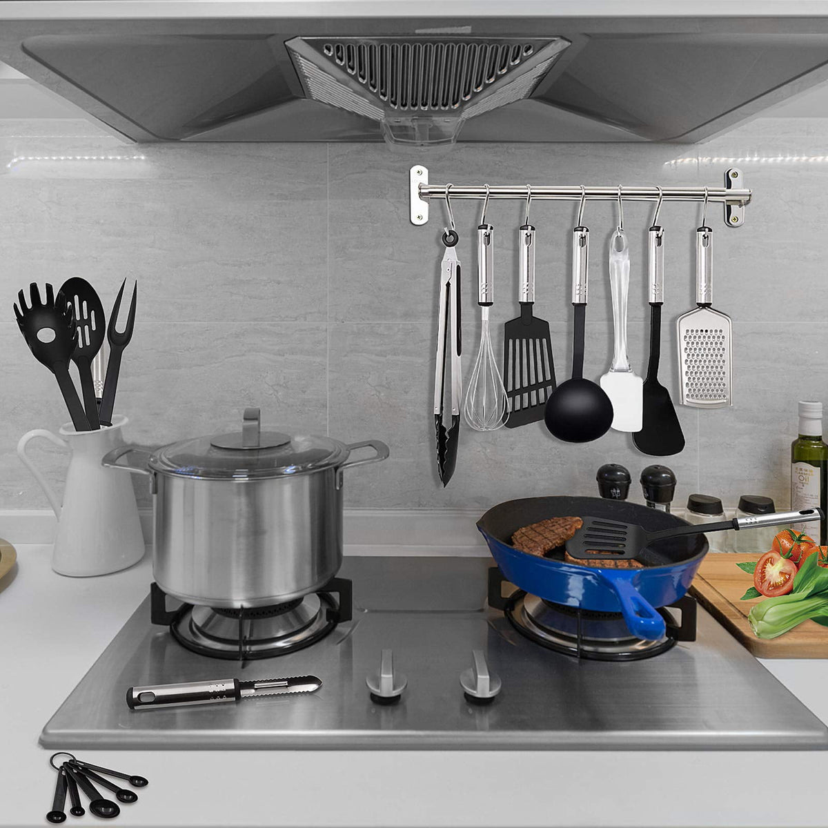 Garly Kitchen Kitchen Utensils Set, 43 PCS Nylon Utensils, Stainless Handles