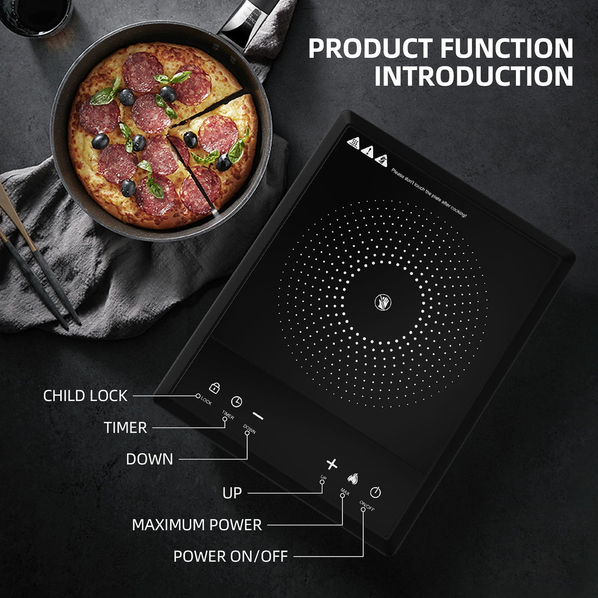 Garly Kitchen 1600W Portable Induction Cooktop, Electric Induction Cooker and Burner
