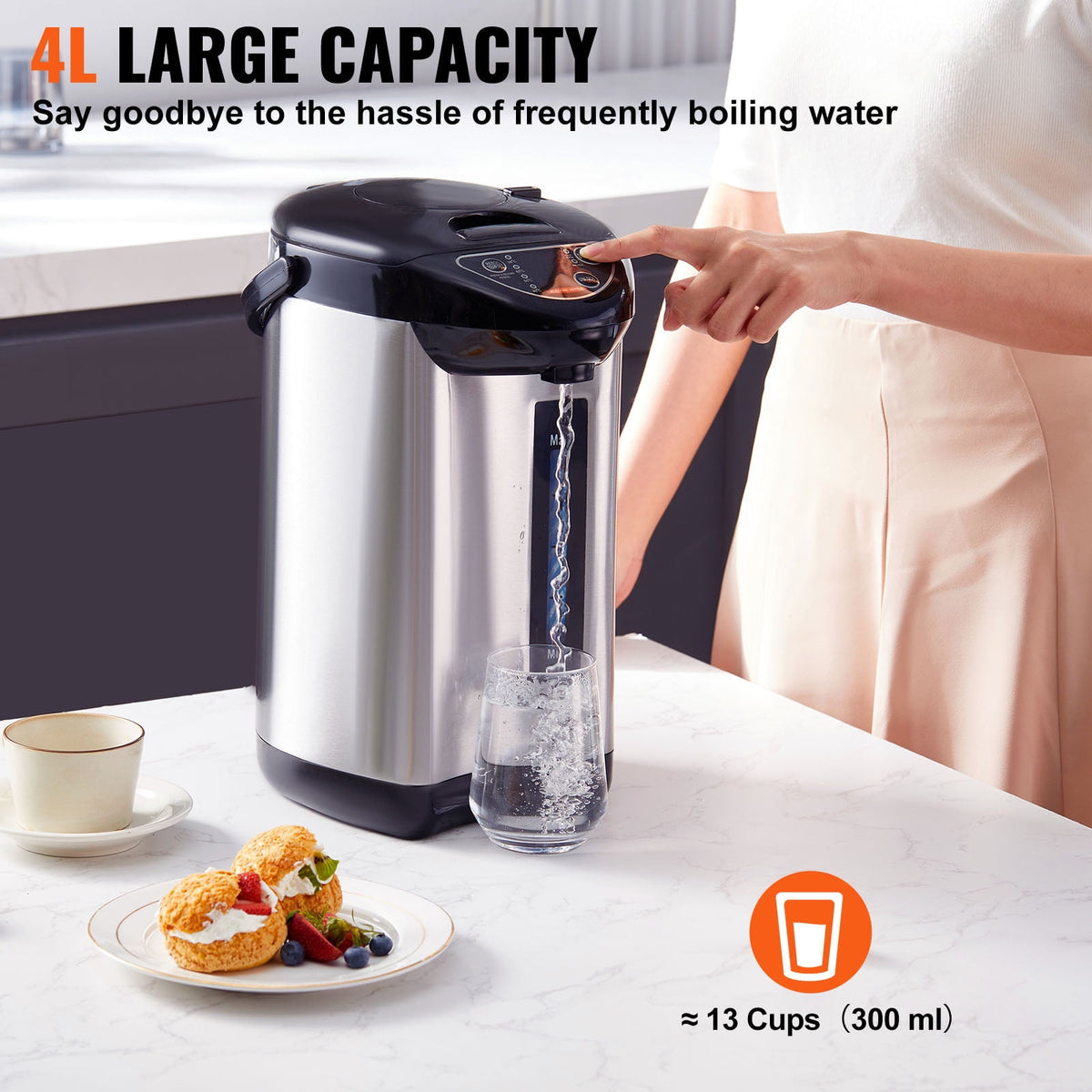 Garly Kitchen 4L Hot Water Dispenser, Countertop Stainless Steel Water Heater with Adjustable