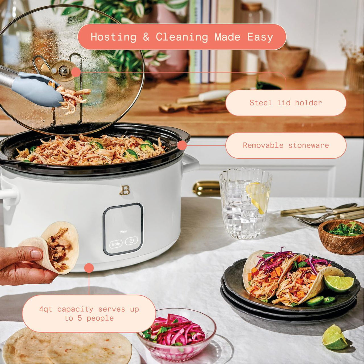 Garly Kitchen 4-Qt Slow Cooker with Touch-Activated Display