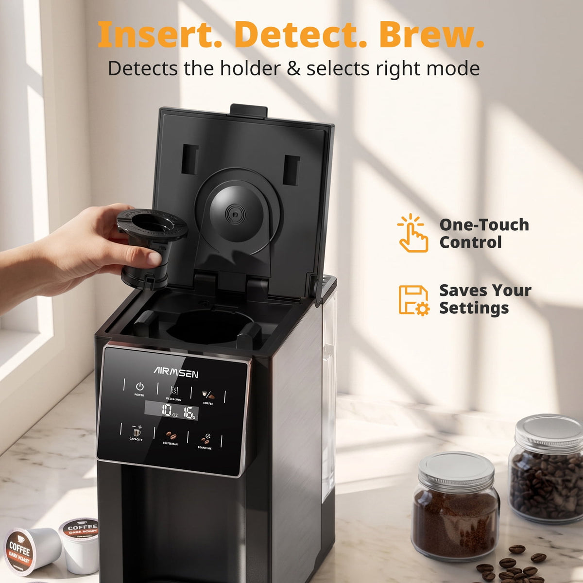 Garly Kitchen 3-in-1 Single Serve Coffee Maker with Grinder