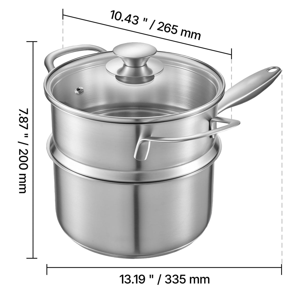 Garly Kitchen 1.5-Qt Stainless Steel Saucepan with Steamer, Multipurpose Sauce Pot with Glass Lid