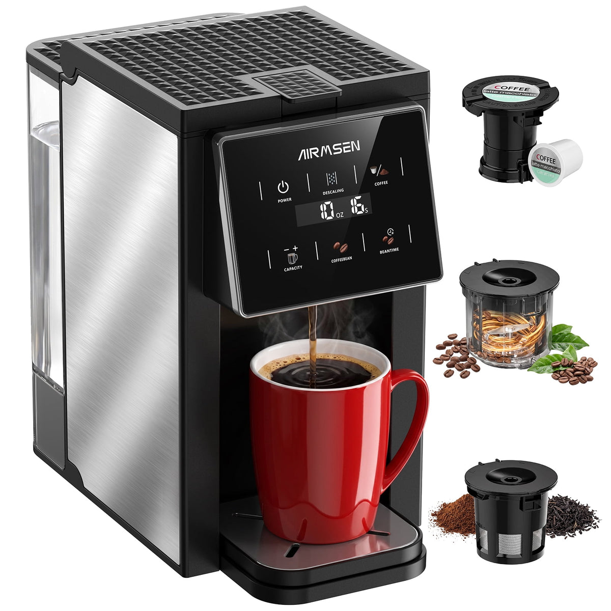 Garly Kitchen 3-in-1 Single Serve Coffee Maker with Grinder