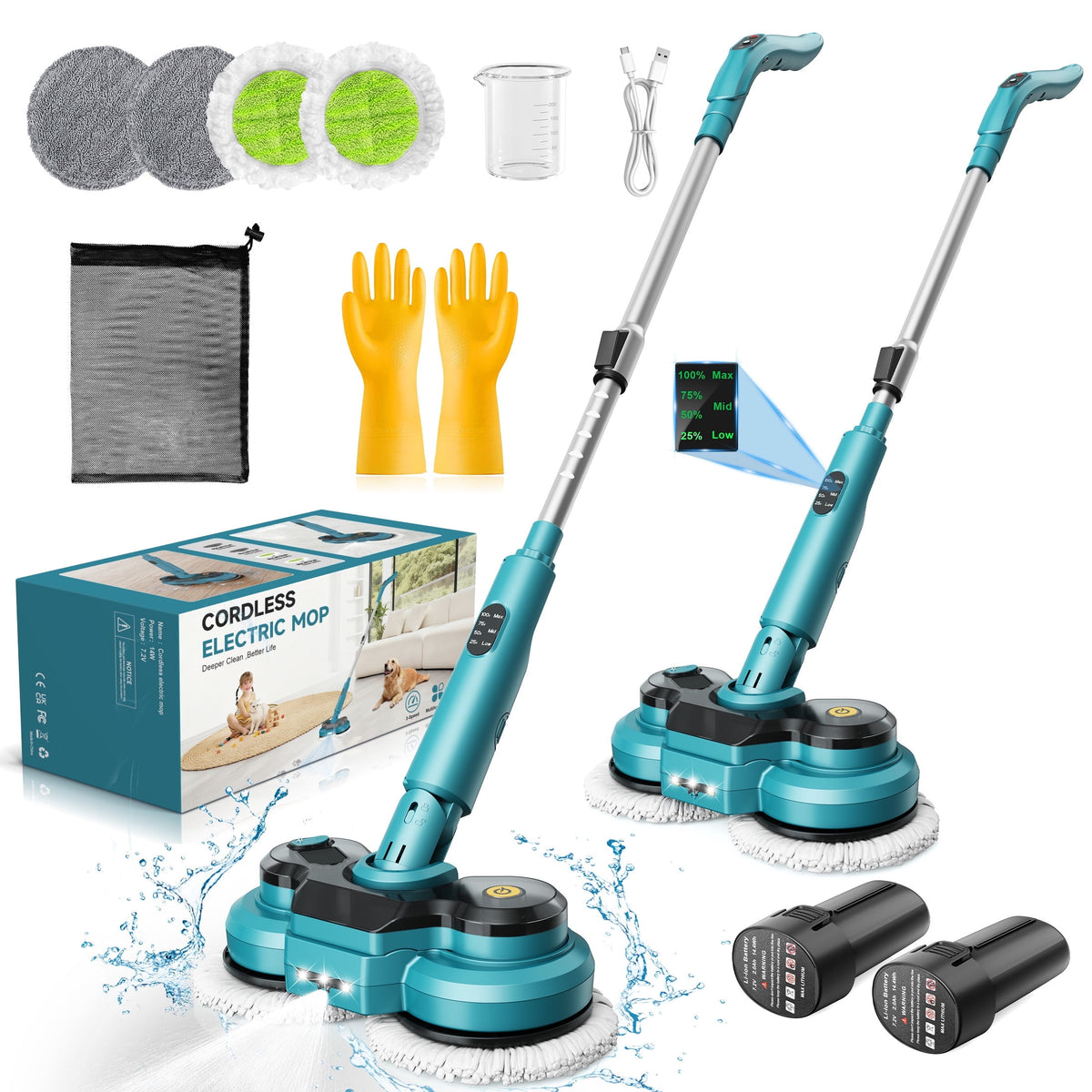 Garly Kitchen Cordless Electric Mop, Dual-Motor Power Spin Mop for Floor Cleaning with 5000 mAh