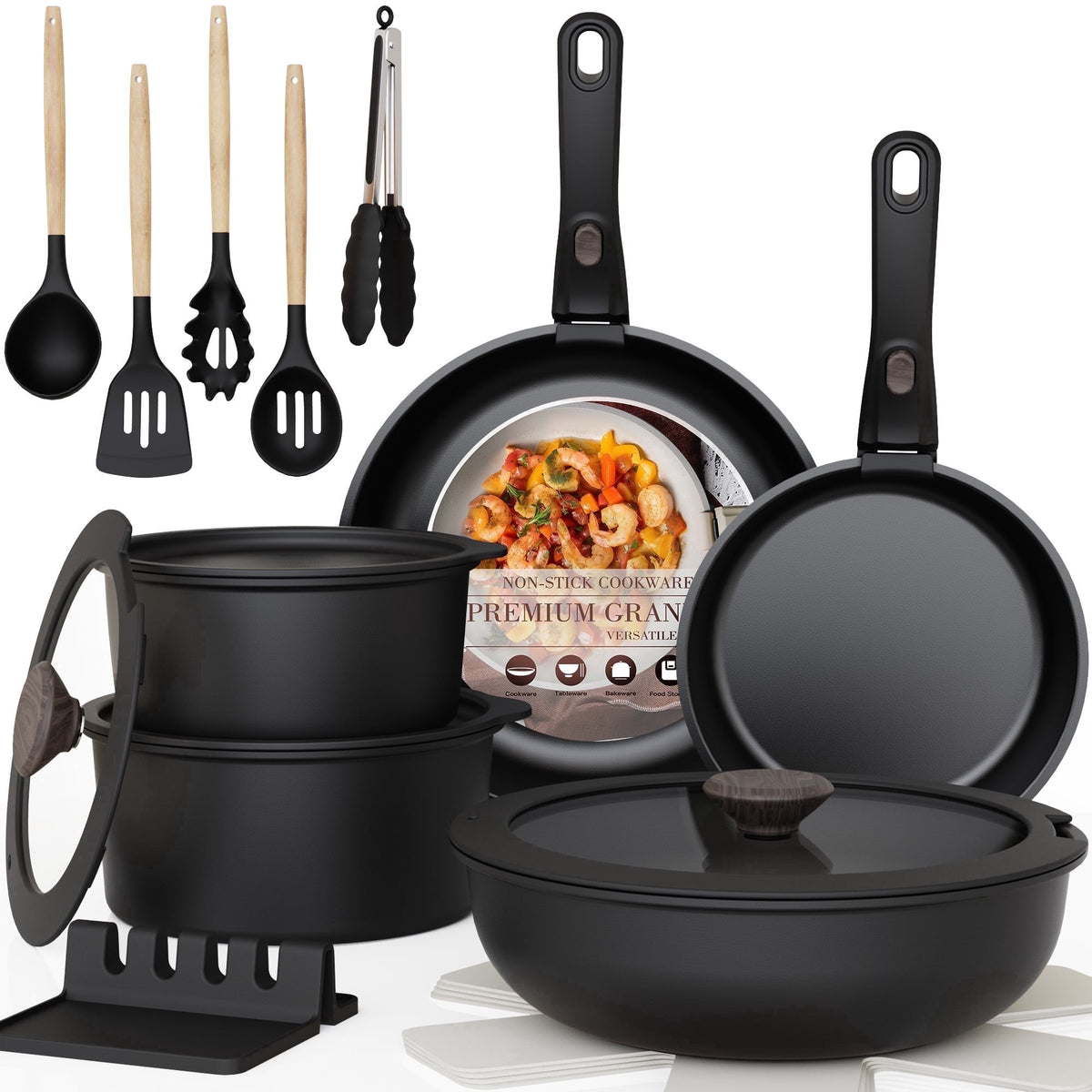 Garly Kitchen 20-Piece Pots and Pans Set, Nonstick Cookware Set with Detachable Handles