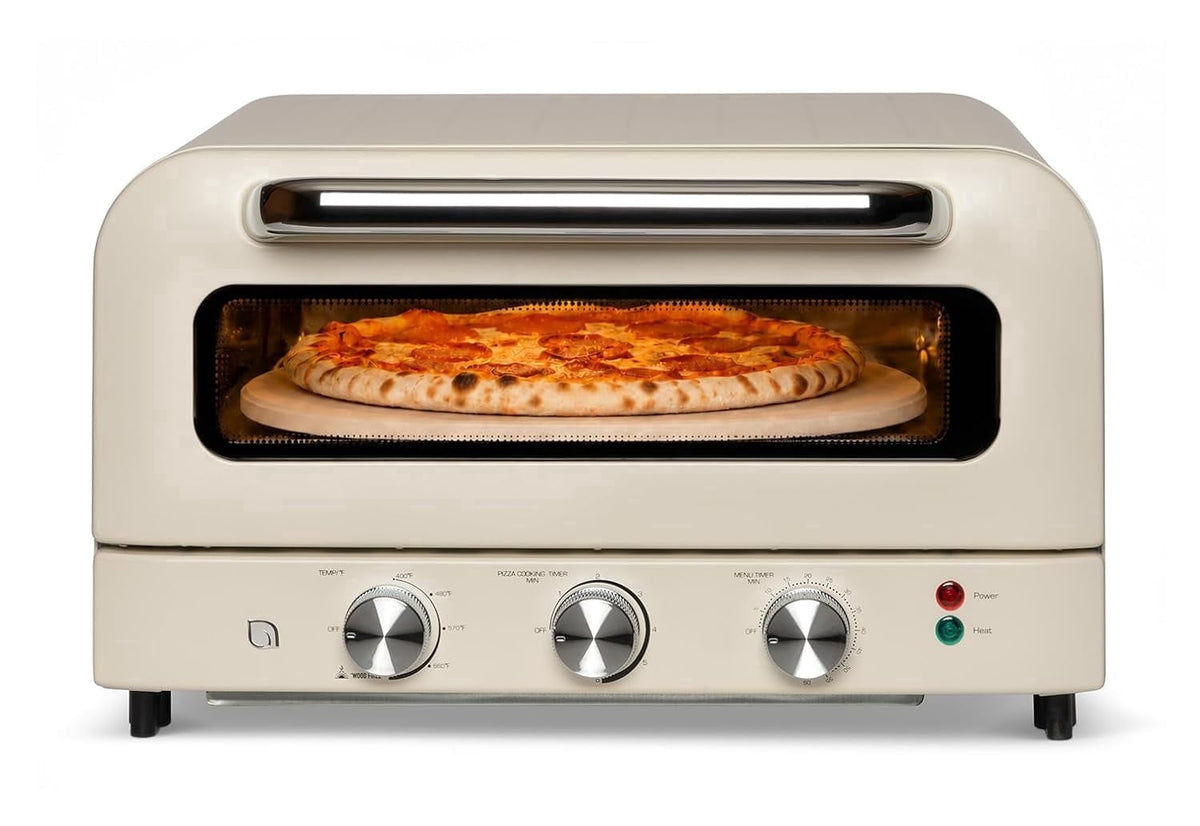 Garly Kitchen Willow 1800W Electric Pizza Oven, White - Indoor Countertop Pizza Maker