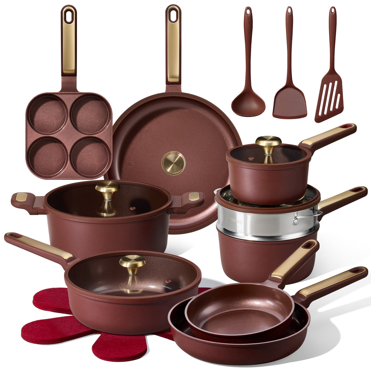 Garly Kitchen Non-Toxic Ceramic Nonstick Pots and Pans Set, 21-Piece Cookware Set with Lids