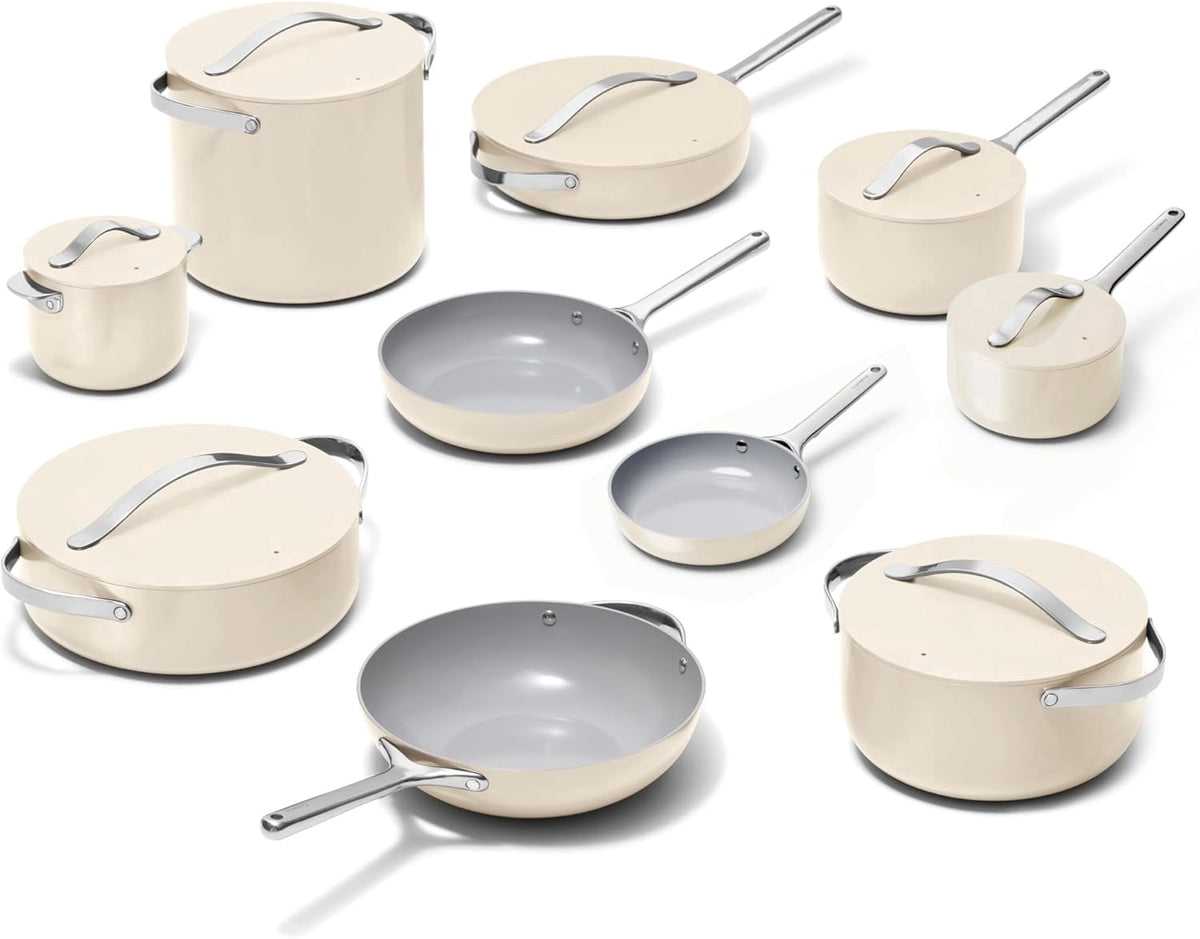 Garly Kitchen Caraway 24-Piece Nonstick Ceramic Cookware Set - Includes Fry Pans, Sauce, Sauté Pan