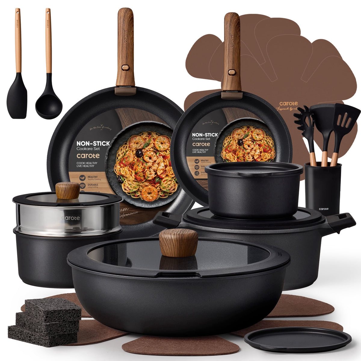 Garly Kitchen 27-Piece Nonstick Cookware Set, Pots and Pans Set with Detachable Handle