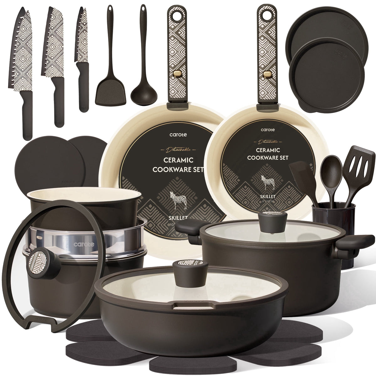 Garly Kitchen 33-Pieces Ceramic Cookware Set, Nonstick Pots and Pans with Detachable Handles