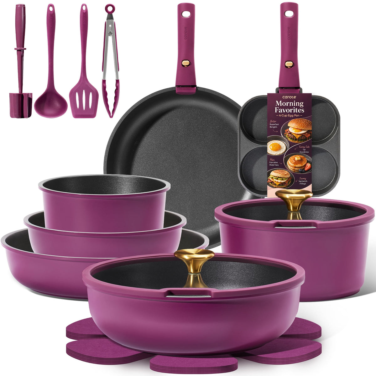 Garly Kitchen 20 Pcs Nonstick Cookware Sets, Pots and Pans Set with Detachable Handles, Oven Safe