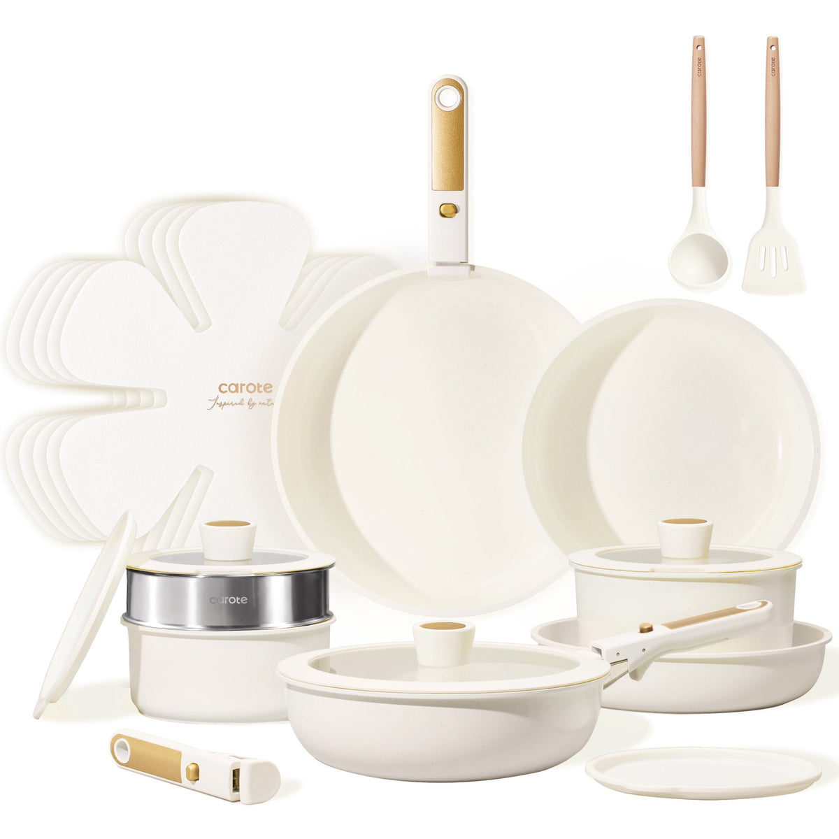Garly Kitchen 21-Piece Nonstick Pots and Pans Set, Kitchen Cookware Set with Detachable Handle