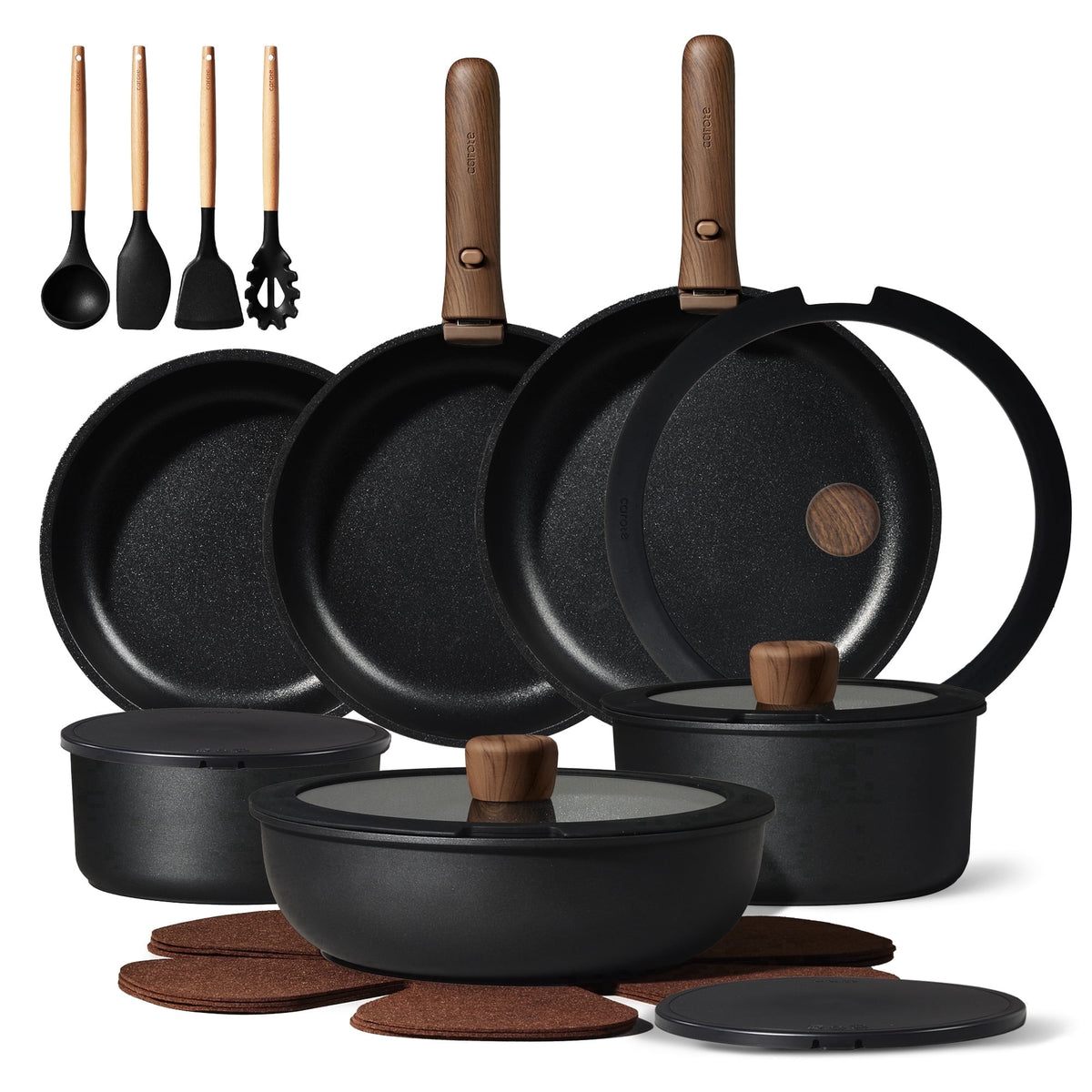 Garly Kitchen 19-Piece Nonstick Cookware Sets, Granite Non Stick Pots and Pans with Removable