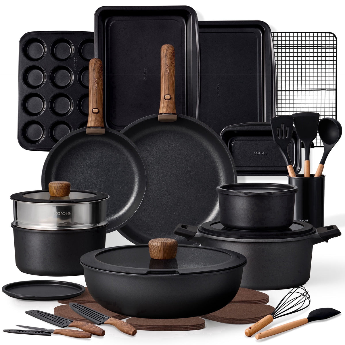 Garly Kitchen 27-Piece Nonstick Cookware Set, Pots and Pans Set with Detachable Handle