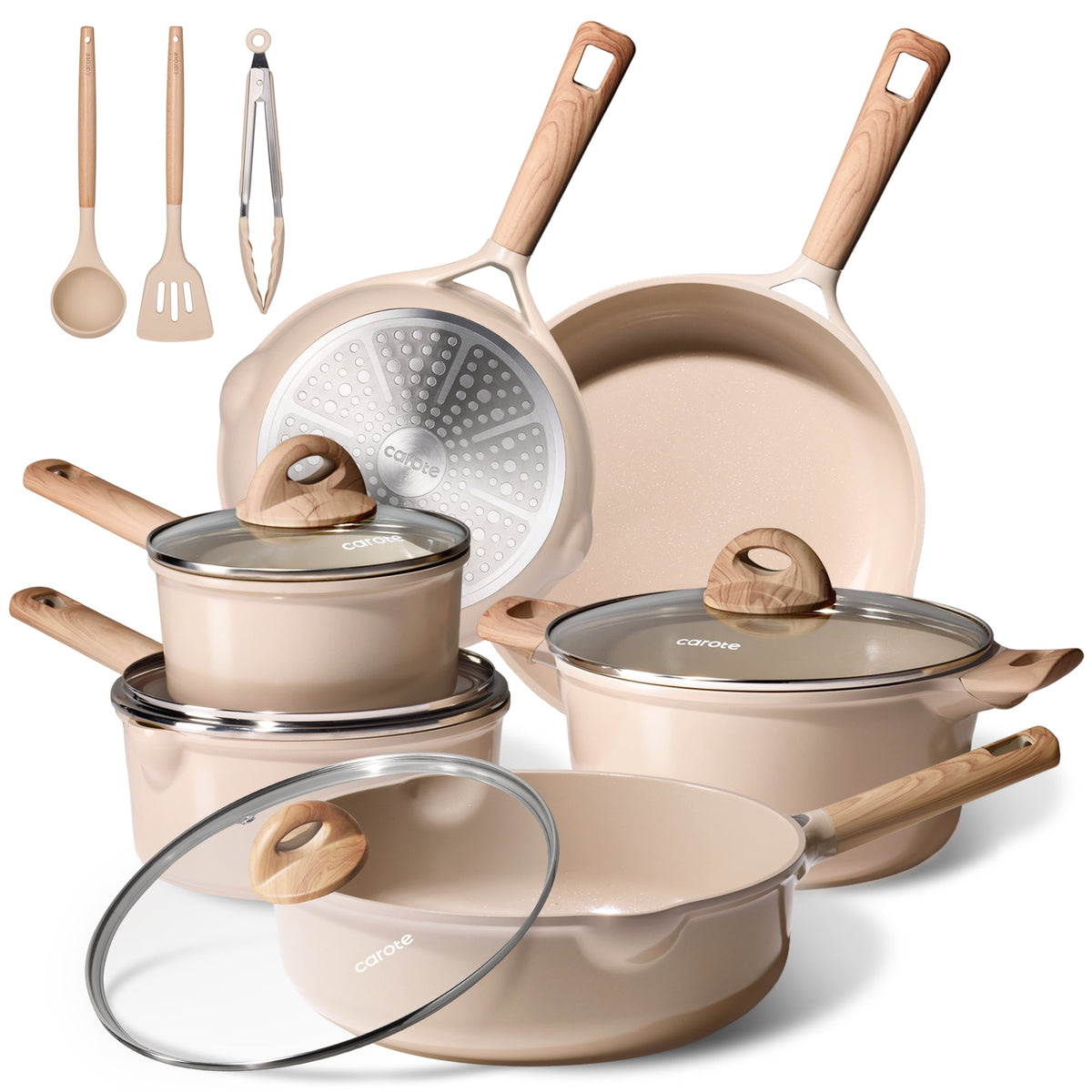 Garly Kitchen Ceramic Nonstick Pots and Pans Set, 13 Pieces Non-Toxic Kitchen Cookware Sets