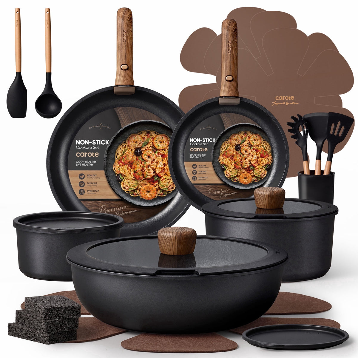 Garly Kitchen 27-Piece Nonstick Cookware Set, Pots and Pans Set with Detachable Handle