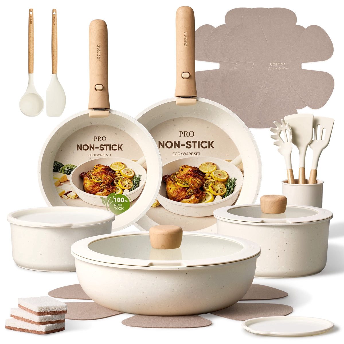Garly Kitchen 27-Piece Nonstick Cookware Set, Pots and Pans Set with Detachable Handle
