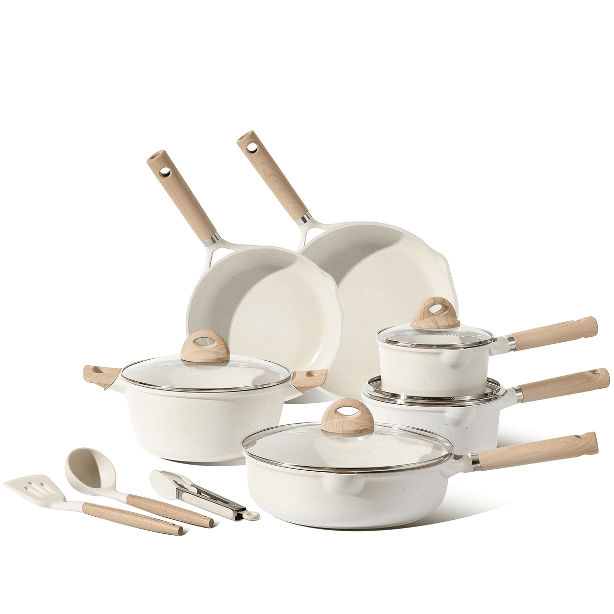 Garly Kitchen Ceramic Nonstick Pots and Pans Set, 13 Pieces Non-Toxic Kitchen Cookware Sets