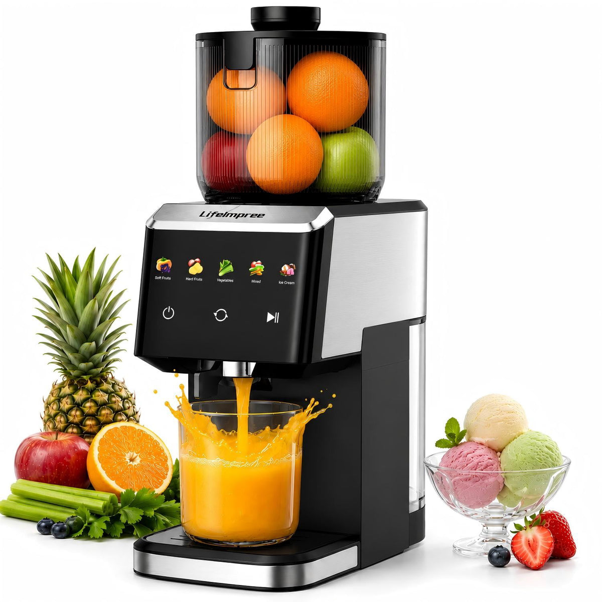 Garly Kitchen Juicer Machine, Touchscreen Cold Press Juicer with 5.4" Wide Feed Chute