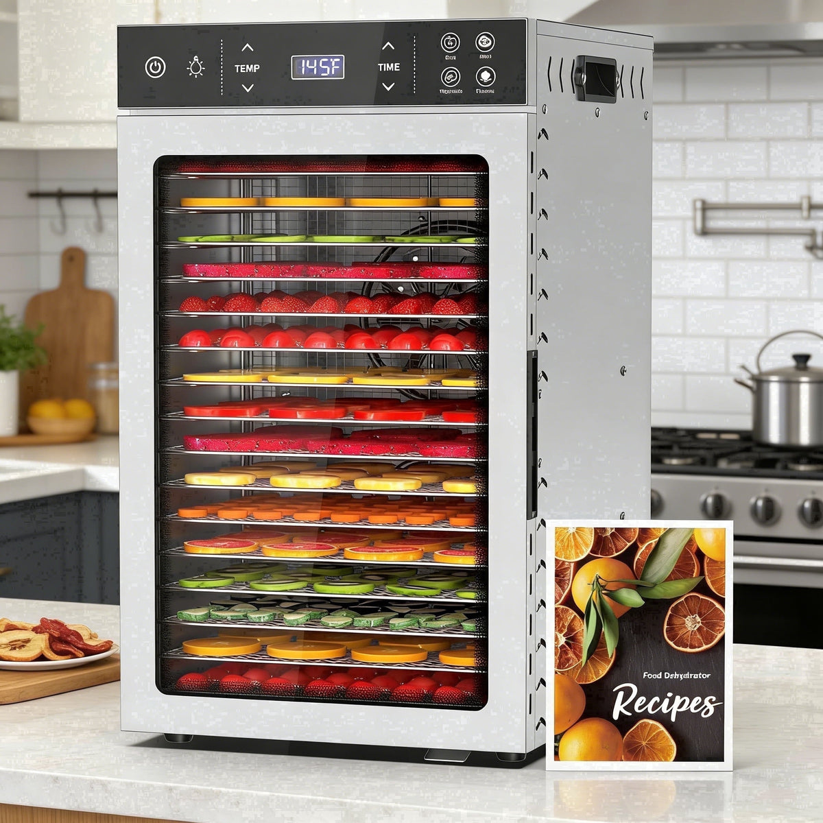 Garly Kitchen 800W Electric Food Dehydrator with 4 Presets, 16 Trays Stainless Steel