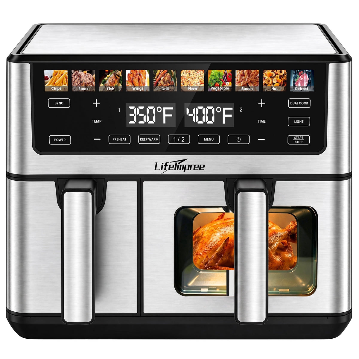 Garly Kitchen 11-Qt Dual Basket Air Fryer with Viewing Window, 1800W Digital Air Fryer